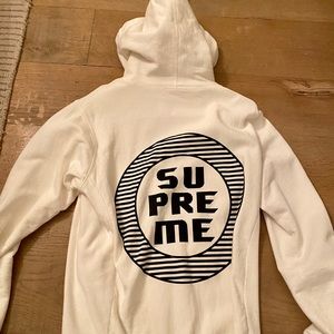 Supreme unisex white hoodie, size medium, worn once